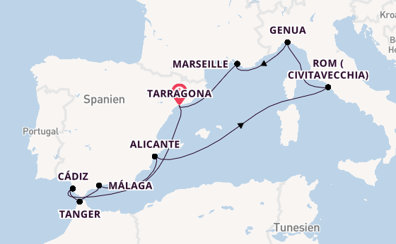 Westliches Mittelmeer ab Tarragona, Spanien auf der MSC Magnifica