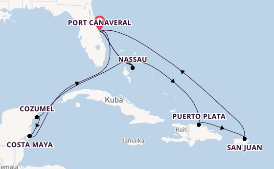 Karibik ab Port Canaveral, USA auf der MSC Grandiosa
