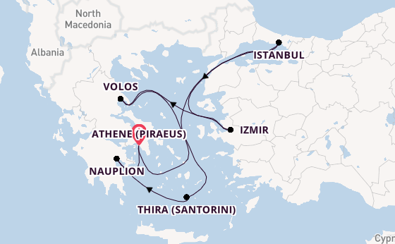 Oostelijke Middellandse Zee vanaf Athene (Piraeus), Griekenland met de Costa Pacifica
