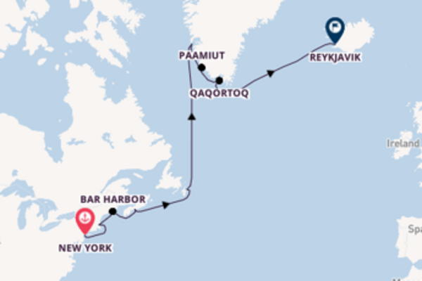 Cruise in 15 dagen van New York via Groenland naar Reykjavik