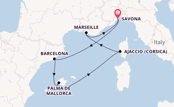 Westelijke Middellandse Zee vanaf Savona, Italië met de Costa Favolosa