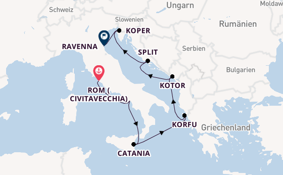 Mittelmeer ab Civitavecchia (Rom), Italien auf der Norwegian Sun