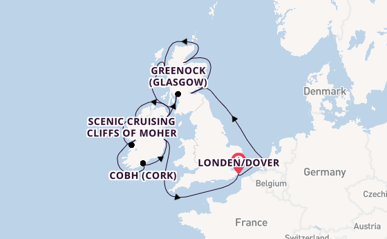 Britse Eilanden vanaf Londen/Dover, Groot-Brittannië met de Nieuw Statendam