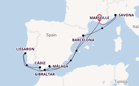 Westelijke Middellandse Zee vanaf Marseille, Frankrijk met de Costa Fascinosa