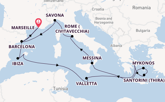 Western Mediterranean from Marseille, France with the Costa Serena