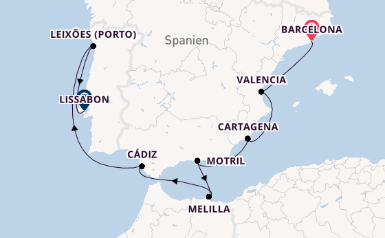Mittelmeer ab Barcelona, Spanien auf der Seabourn Ovation