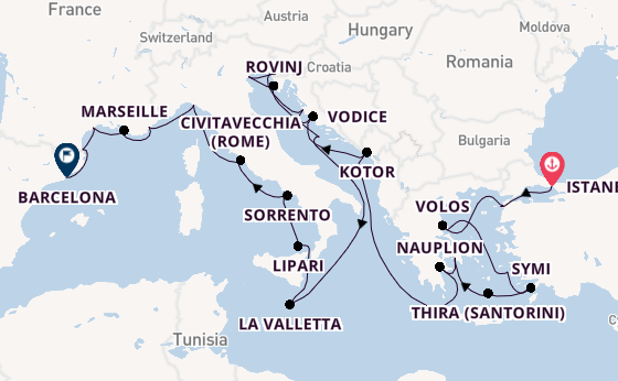 Middellandse Zee vanaf Istanbul, Turkije met de Seabourn Ovation