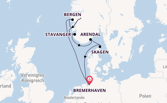 Norwegen ab Bremerhaven, Deutschland auf der Amadea