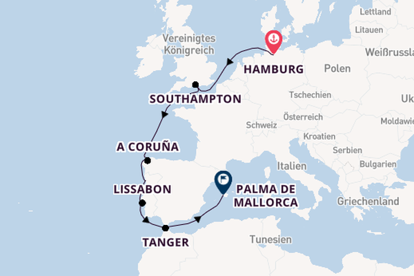 Portugal ab Hamburg, Deutschland auf der Mein Schiff 2
