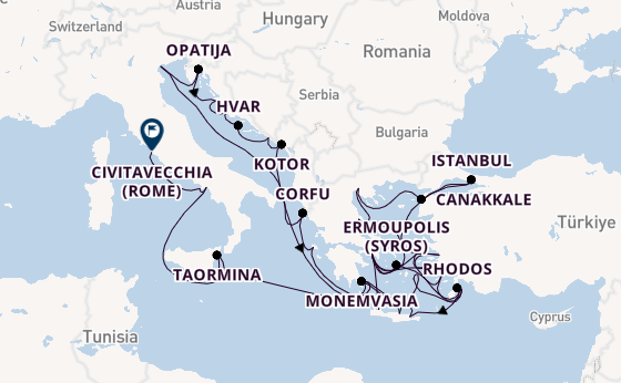 Oostelijke Middellandse Zee vanaf Athene (Piraeus), Griekenland met de Azamara Onward