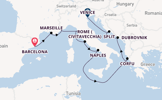 Mediterranean Sea from Barcelona, Spain with the Viking Mars