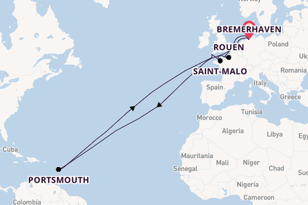 Engeland vanaf Bremerhaven, Duitsland met de Amadea