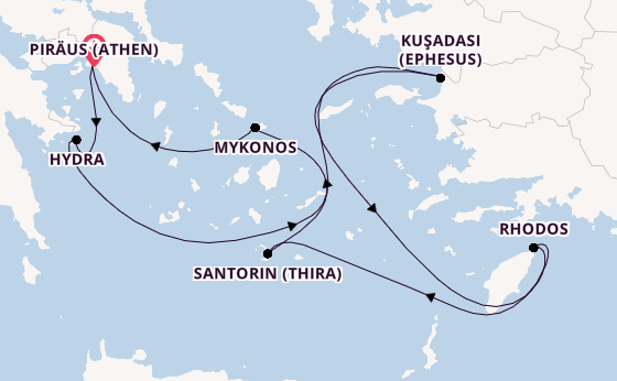 Östliches Mittelmeer ab Piräus (Athen), Griechenland auf der Celebrity Infinity
