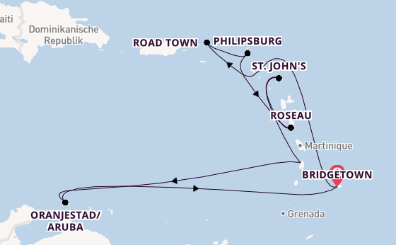 Südliche Karibik ab Bridgetown, Barbados auf der Arvia