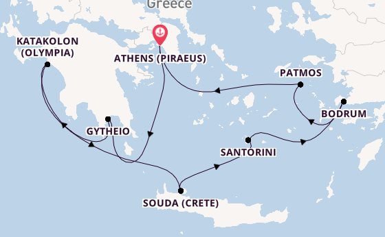 Eastern Mediterranean from Athens (Piraeus), Greece with the Silver Nova