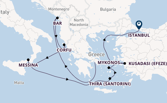 Oostelijke Middellandse Zee vanaf Athene (Piraeus), Griekenland met de Sun Princess