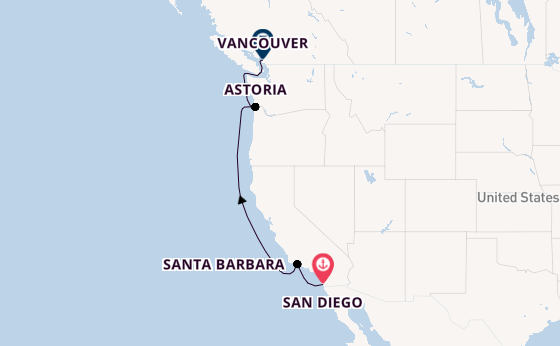 USA West Coast from San Diego, California, USA with the Eurodam