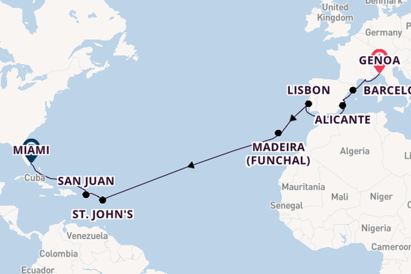 Transatlantic & Repositioning from Genoa, Italy with the MSC Divina