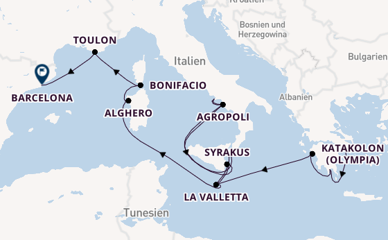 Westliches Mittelmeer ab Piräus (Athen), Griechenland auf der Silver Ray