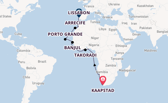 Afrika vanaf Kaapstad, Zuid-Afrika met de Sirena