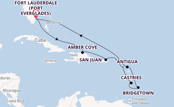 Caribbean from Fort Lauderdale (Port Everglades), Florida, USA with the Sun Princess