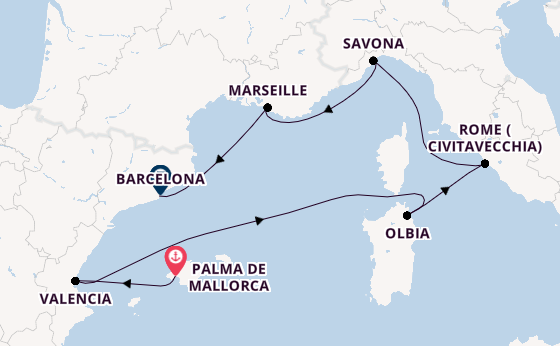 Western Mediterranean from Palma de Mallorca, Spain with the Costa Pacifica
