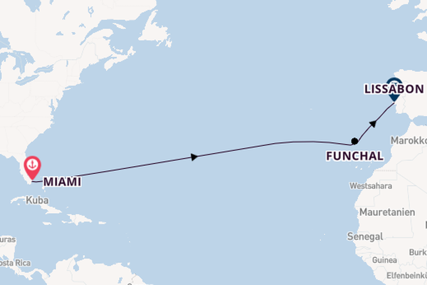 Transatlantik ab Miami, Florida, USA auf der Seabourn Quest