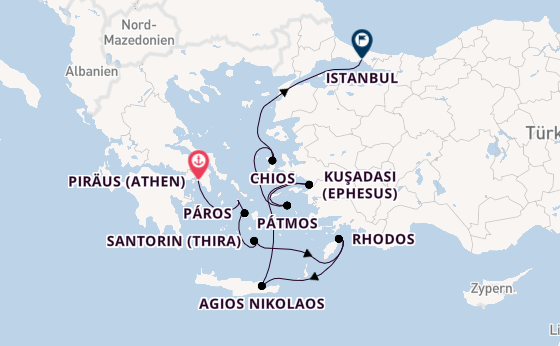Östliches Mittelmeer ab Piräus (Athen), Griechenland auf der Azamara Onward