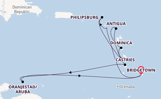 Southern Caribbean from Bridgetown, Barbados with the Arvia