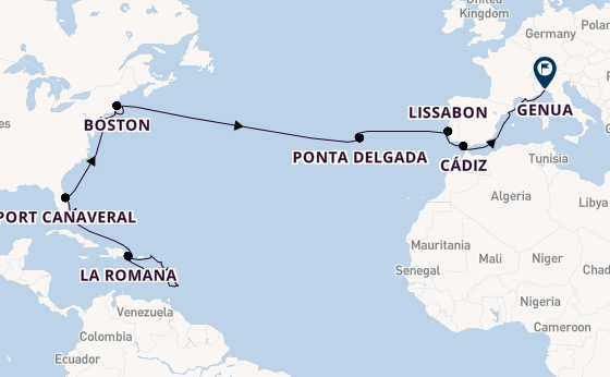 trans-Atlantisch vanaf La Romana, Dominicaanse Republiek met de Costa Fascinosa