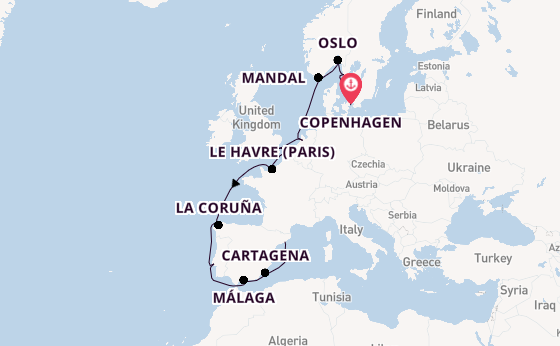 Western Mediterranean from Copenhagen, Denmark with the Seven Seas Voyager
