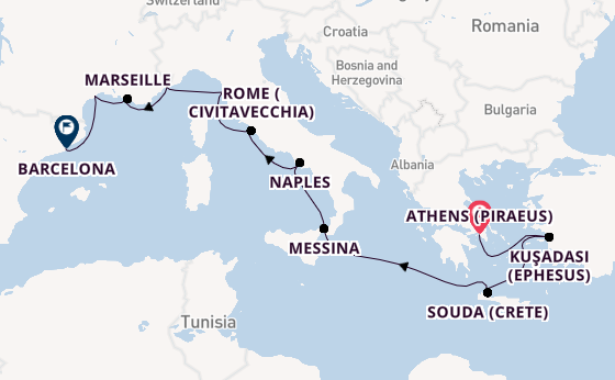 Mediterranean Sea from Athens (Piraeus), Greece with the Viking Vela