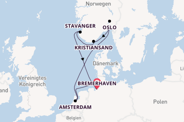 Norwegen ab Bremerhaven, Deutschland auf der Mein Schiff 3