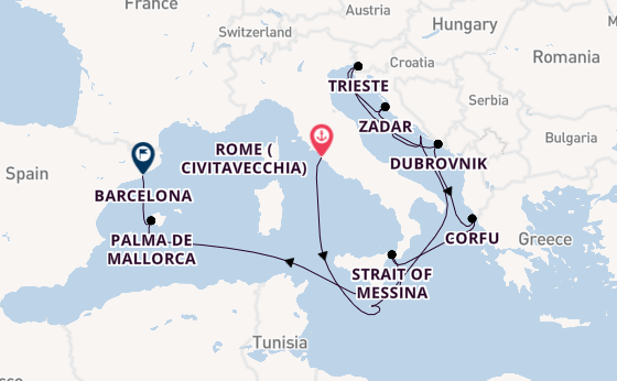 Mediterranean Sea from Rome (Civitavecchia), Italy with the Queen Elizabeth