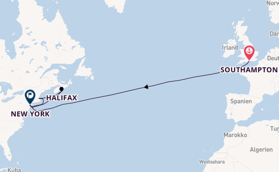 Transatlantik ab Southampton, Großbritannien auf der Queen Mary 2