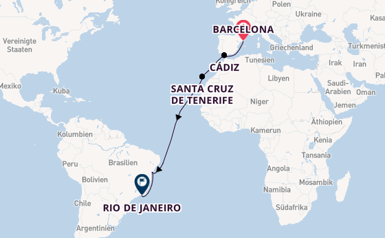 Transatlantik ab Barcelona, Spanien auf der MSC Armonia 