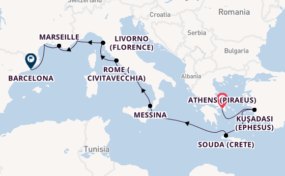 Mediterranean Sea from Athens (Piraeus), Greece with the Viking Sky