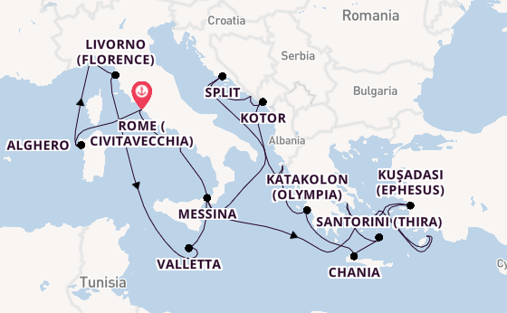Mediterranean from Rome (Civitavecchia), Italy with the Enchanted Princess