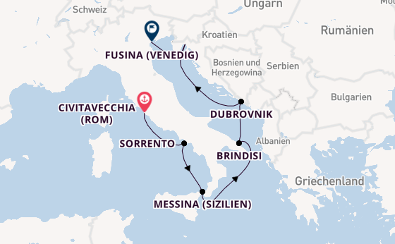 Mittelmeer ab Civitavecchia (Rom), Italien auf der Explora VI
