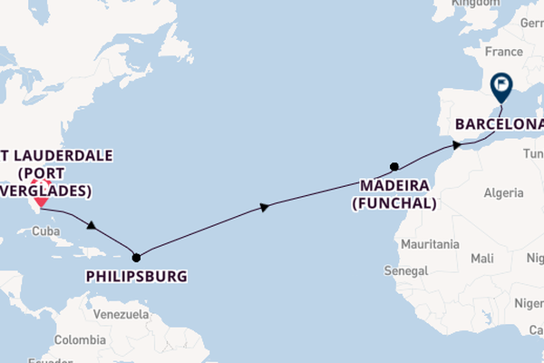 Transatlantic from Fort Lauderdale (Port Everglades), Florida, USA with the Viking Mars