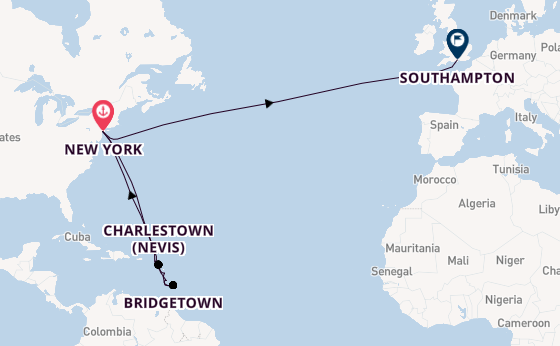 Transatlantic from New York, USA with the Queen Mary 2