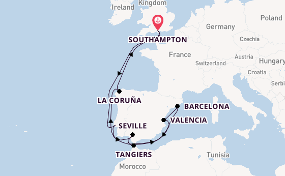 Western Mediterranean from Southampton, England with the Queen Victoria