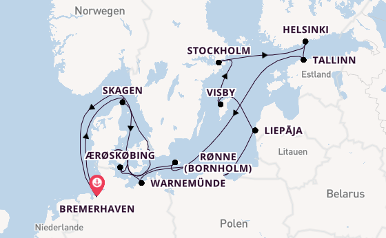 Europa ab Bremerhaven, Deutschland auf der Artania