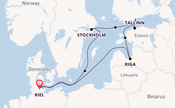 Oostzee vanaf Kiel, Duitsland met de Mein Schiff 7