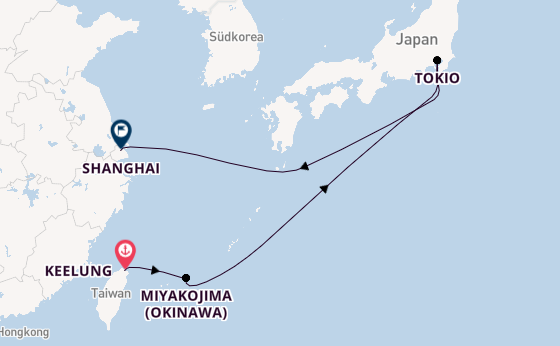 Ostasien ab Keelung, Taiwan auf der MSC Bellissima
