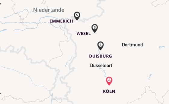 Rhein ab Köln, Deutschland auf der MS Classica