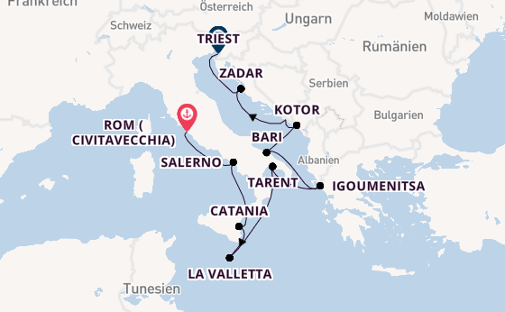 Mittelmeer ab Civitavecchia (Rom), Italien auf der Allura 