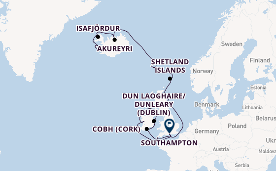 British Isles from Reykjavik, Iceland with the Caribbean Princess