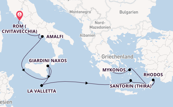 Mittelmeer ab Civitavecchia (Rom), Italien auf der Silver Nova