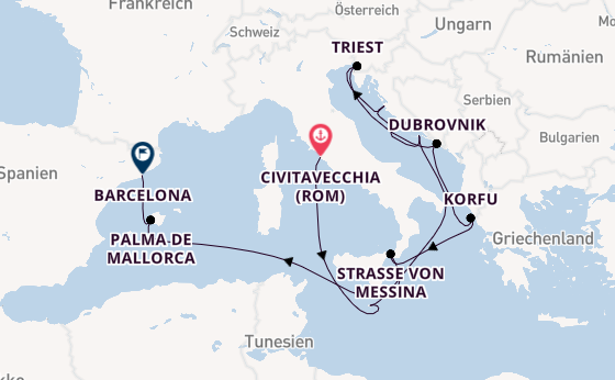 Mittelmeer ab Civitavecchia (Rom), Italien auf der Queen Elizabeth